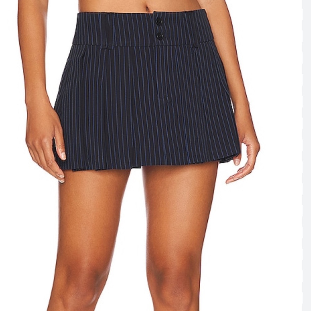 Pinstripe Mini Skirt - Black with Blue Pinstripes